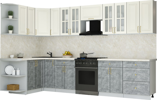 Изображение товара Кухонный гарнитур Интерлиния Мила Шато 1.5x3.3 LV (белый/керамика/опал светлый)