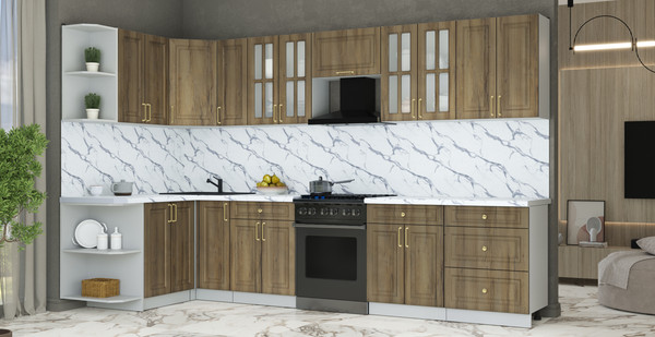 Изображение товара Кухонный гарнитур Интерлиния Мила Шато 1.5x3.3 LV (дуб вотан/дуб вотан/белый гранит)