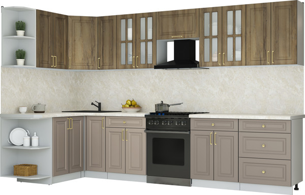 Изображение товара Кухонный гарнитур Интерлиния Мила Шато 1.5x3.3 LV (дуб вотан/луна/опал светлый)