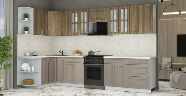 Изображение товара Кухонный гарнитур Интерлиния Мила Шато 1.5x3.3 LV (дуб вотан/луна/опал светлый)