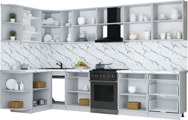 Изображение товара Кухонный гарнитур Интерлиния Мила Шато 1.5x3.3 LV (индиго/черный/белый гранит)