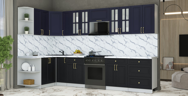 Изображение товара Кухонный гарнитур Интерлиния Мила Шато 1.5x3.3 LV (индиго/черный/белый гранит)