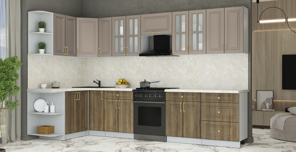 Изображение товара Кухонный гарнитур Интерлиния Мила Шато 1.5x3.3 LV (луна/дуб вотан/опал светлый)