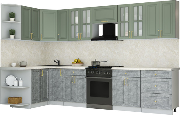 Изображение товара Кухонный гарнитур Интерлиния Мила Шато 1.5x3.3 LV (мята/керамика/опал светлый)