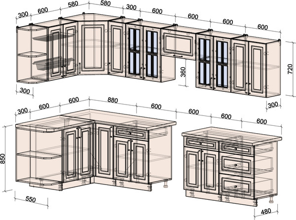 Изображение товара Кухонный гарнитур Интерлиния Мила Шато 1.5x3.3 LV (мята/керамика/опал светлый)