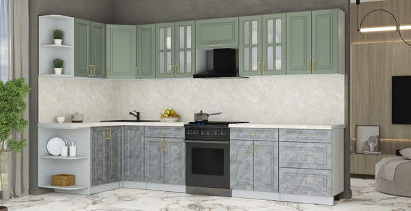 Изображение товара Кухонный гарнитур Интерлиния Мила Шато 1.5x3.3 LV (мята/керамика/опал светлый)