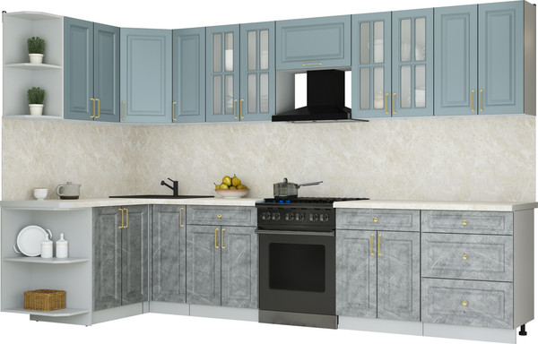 Изображение товара Кухонный гарнитур Интерлиния Мила Шато 1.5x3.3 LV (океан/керамика/опал светлый)