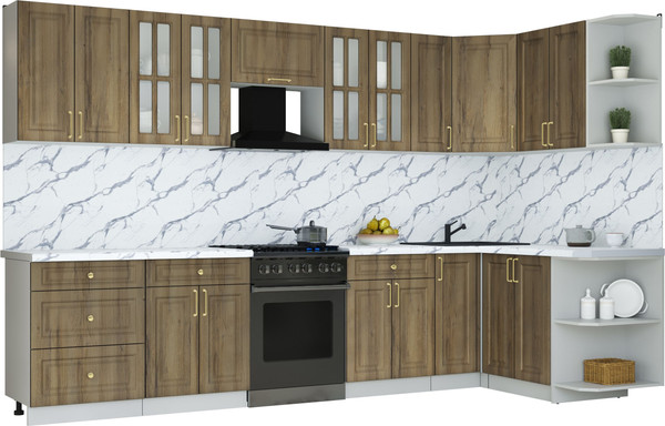 Изображение товара Кухонный гарнитур Интерлиния Мила Шато 1.5x3.3 PR (дуб вотан/дуб вотан/белый гранит)