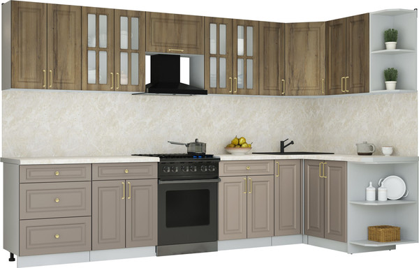 Изображение товара Кухонный гарнитур Интерлиния Мила Шато 1.5x3.3 PR (дуб вотан/луна/опал светлый)