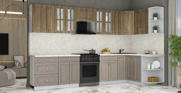 Изображение товара Кухонный гарнитур Интерлиния Мила Шато 1.5x3.3 PR (дуб вотан/луна/опал светлый)