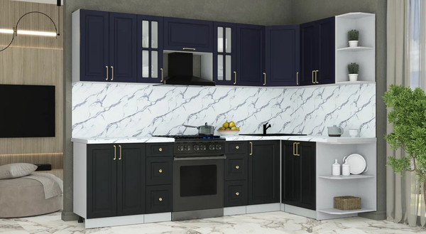 Изображение товара Кухонный гарнитур Интерлиния Мила Шато 1.5x2.8 PR (индиго/черный/белый гранит)