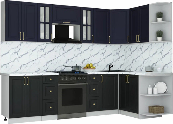 Изображение товара Кухонный гарнитур Интерлиния Мила Шато 1.5x2.8 PR (индиго/черный/белый гранит)