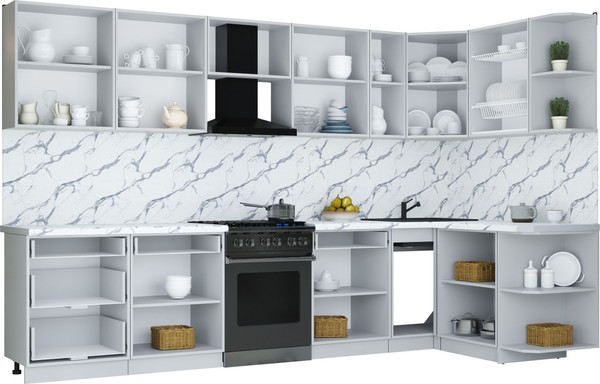 Изображение товара Кухонный гарнитур Интерлиния Мила Шато 1.5x3.3 PR (дуб вотан/черный/белый гранит)