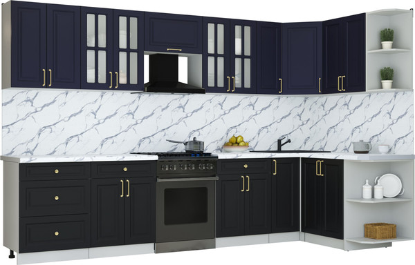 Изображение товара Кухонный гарнитур Интерлиния Мила Шато 1.5x3.3 PR (индиго/черный/белый гранит)