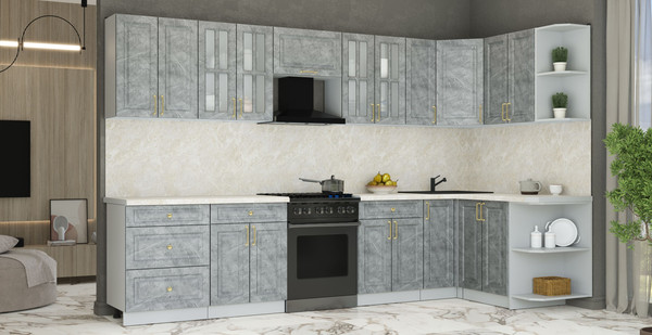 Изображение товара Кухонный гарнитур Интерлиния Мила Шато 1.5х3.3 PR (керамика/керамика/опал светлый)