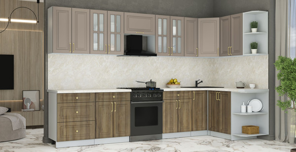 Изображение товара Кухонный гарнитур Интерлиния Мила Шато 1.5x3.3 PR (луна/дуб вотан/опал светлый)