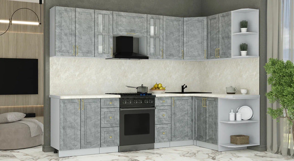 Изображение товара Кухонный гарнитур Интерлиния Мила Шато 1.5x2.8 PR (керамика/керамика/опал светлый)