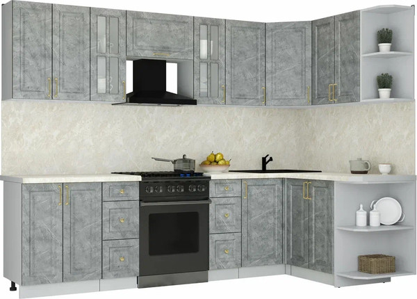 Изображение товара Кухонный гарнитур Интерлиния Мила Шато 1.5x2.8 PR (керамика/керамика/опал светлый)