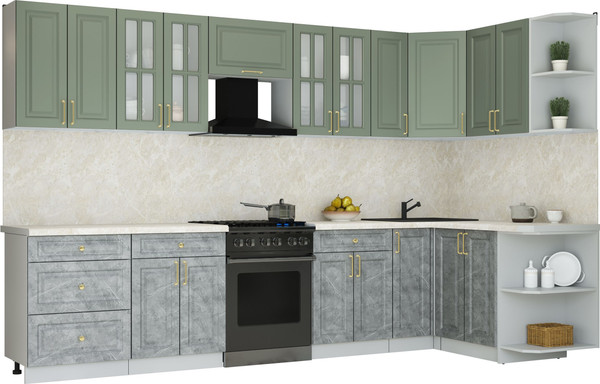 Изображение товара Кухонный гарнитур Интерлиния Мила Шато 1.5x3.3 PR (мята/керамика/опал светлый)
