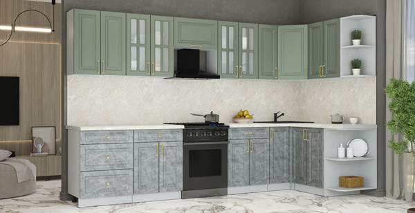 Изображение товара Кухонный гарнитур Интерлиния Мила Шато 1.5x3.3 PR (мята/керамика/опал светлый)