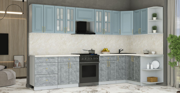 Изображение товара Кухонный гарнитур Интерлиния Мила Шато 1.5x3.3 PR (океан/керамика/опал светлый)