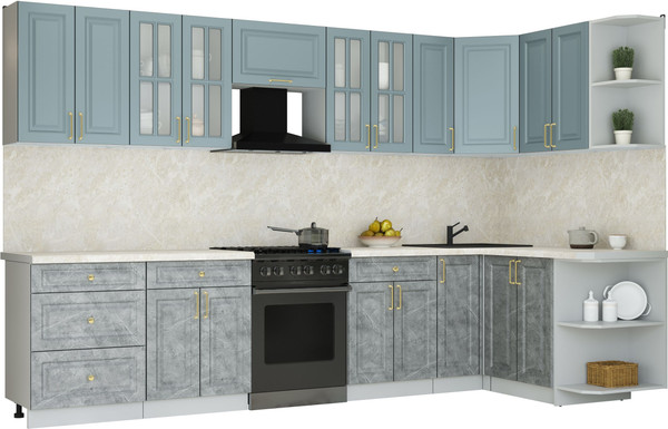 Изображение товара Кухонный гарнитур Интерлиния Мила Шато 1.5x3.3 PR (океан/керамика/опал светлый)