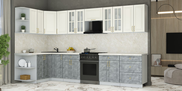 Изображение товара Кухонный гарнитур Интерлиния Мила Шато 1.5x3.4 LV (белый/керамика/опал светлый)