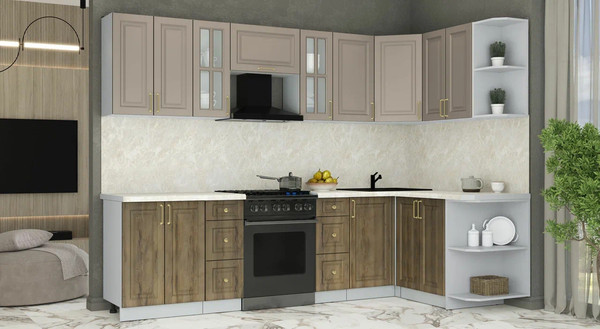 Изображение товара Кухонный гарнитур Интерлиния Мила Шато 1.5x2.8 PR (луна/дуб вотан/опал светлый)