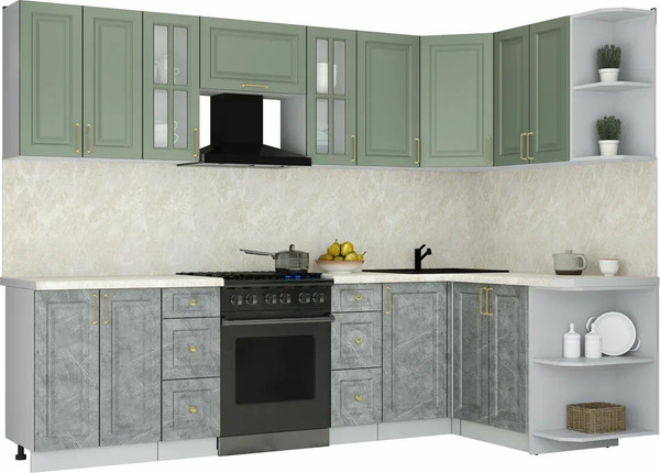 Изображение товара Кухонный гарнитур Интерлиния Мила Шато 1.5x2.8 PR (мята/керамика/опал светлый)