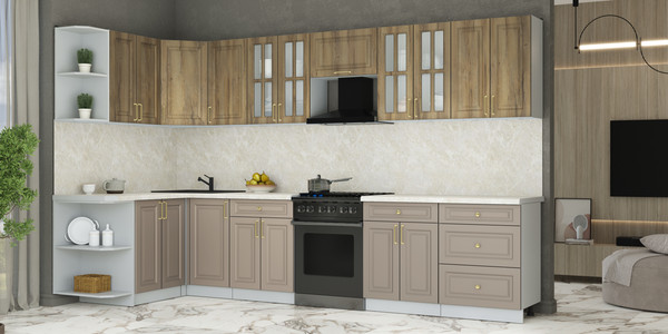 Изображение товара Кухонный гарнитур Интерлиния Мила Шато 1.5x3.4 LV (дуб вотан/луна/опал светлый)