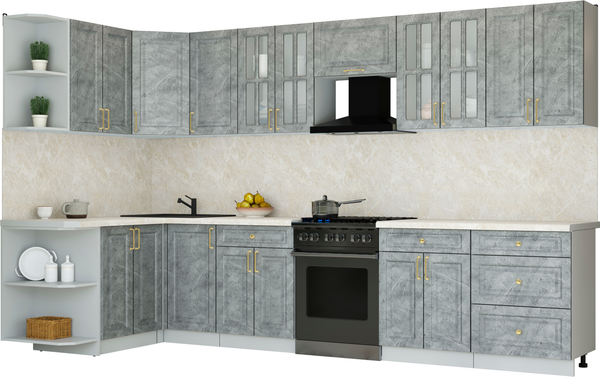 Изображение товара Кухонный гарнитур Интерлиния Мила Шато 1.5x3.4 LV (керамика/керамика/опал светлый)