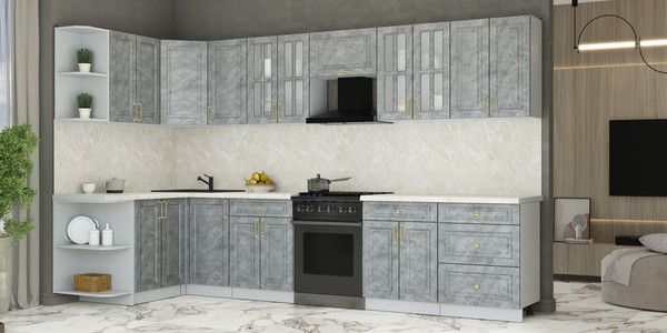 Изображение товара Кухонный гарнитур Интерлиния Мила Шато 1.5x3.4 LV (керамика/керамика/опал светлый)