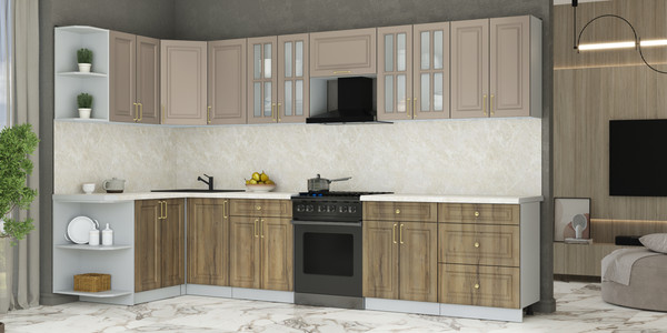 Изображение товара Кухонный гарнитур Интерлиния Мила Шато 1.5x3.4 LV (луна/дуб вотан/опал светлый)