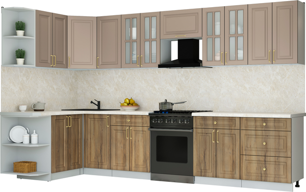 Изображение товара Кухонный гарнитур Интерлиния Мила Шато 1.5x3.4 LV (луна/дуб вотан/опал светлый)