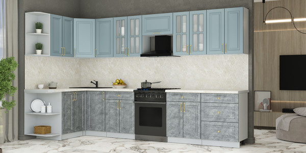 Изображение товара Кухонный гарнитур Интерлиния Мила Шато 1.5x3.4 LV (океан/керамика/опал светлый)