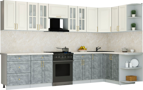 Изображение товара Кухонный гарнитур Интерлиния Мила Шато 1.5x3.4 PR (белый/керамика/опал светлый)