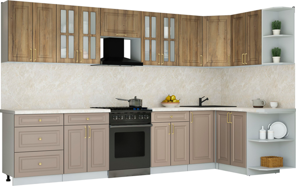 Изображение товара Кухонный гарнитур Интерлиния Мила Шато 1.5x3.4 PR (дуб вотан/луна/опал светлый)