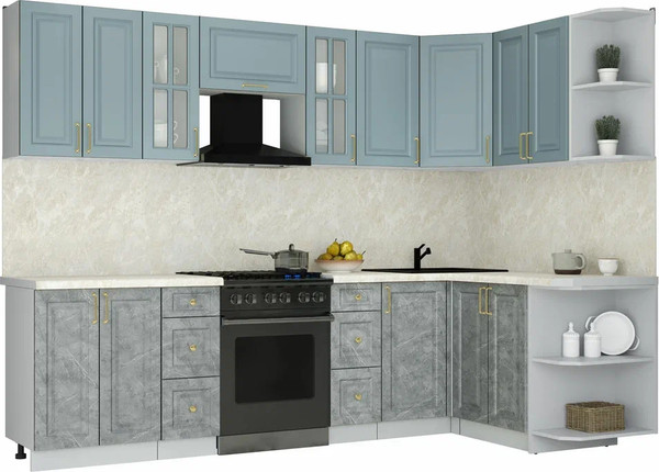Изображение товара Кухонный гарнитур Интерлиния Мила Шато 1.5x2.8 PR (океан/керамика/опал светлый)