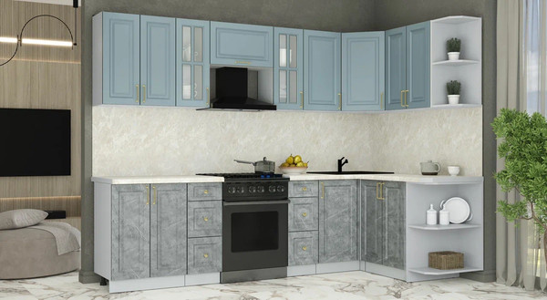 Изображение товара Кухонный гарнитур Интерлиния Мила Шато 1.5x2.8 PR (океан/керамика/опал светлый)