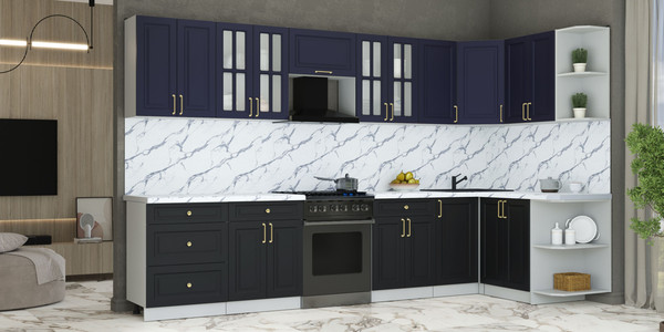 Изображение товара Кухонный гарнитур Интерлиния Мила Шато 1.5x3.4 PR (индиго/черный/белый гранит)