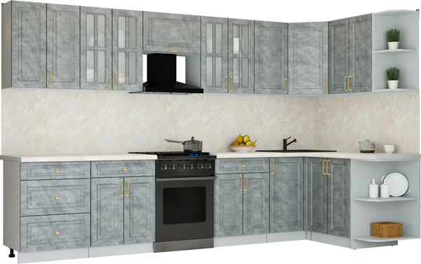 Изображение товара Кухонный гарнитур Интерлиния Мила Шато 1.5x3.4 PR (керамика/керамика/опал светлый)