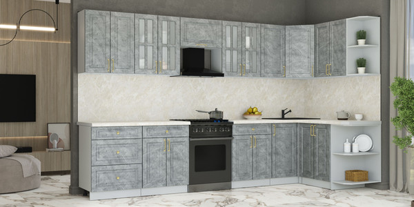 Изображение товара Кухонный гарнитур Интерлиния Мила Шато 1.5x3.4 PR (керамика/керамика/опал светлый)