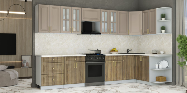 Изображение товара Кухонный гарнитур Интерлиния Мила Шато 1.5x3.4 PR (луна/дуб вотан/опал светлый)