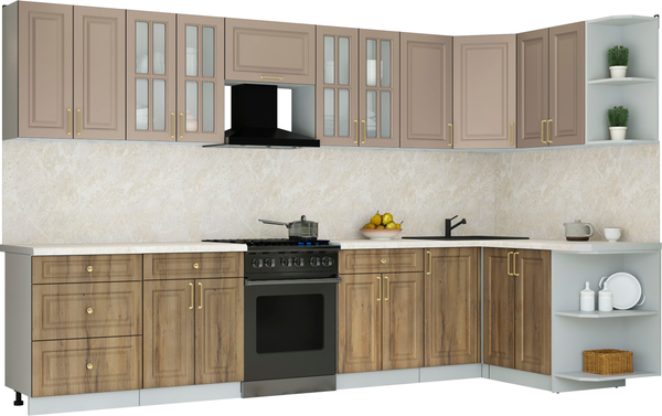 Изображение товара Кухонный гарнитур Интерлиния Мила Шато 1.5x3.4 PR (луна/дуб вотан/опал светлый)