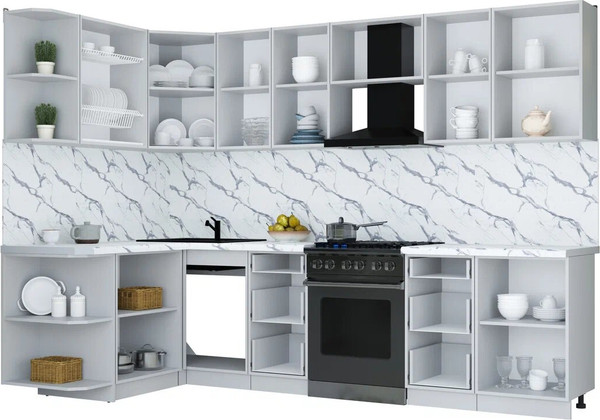Изображение товара Кухонный гарнитур Интерлиния Мила Шато 1.5x2.9 LV (белый/керамика/опал светлый)