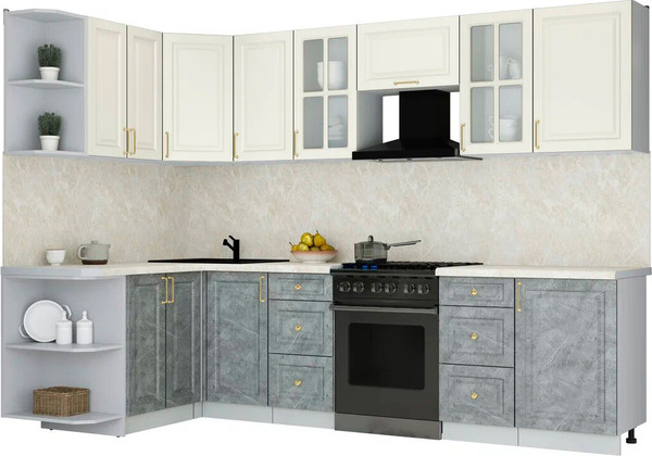 Изображение товара Кухонный гарнитур Интерлиния Мила Шато 1.5x2.9 LV (белый/керамика/опал светлый)