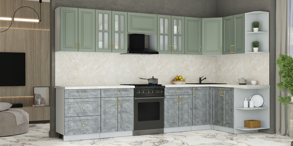 Изображение товара Кухонный гарнитур Интерлиния Мила Шато 1.5x3.4 PR (мята/керамика/опал светлый)