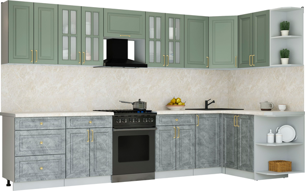Изображение товара Кухонный гарнитур Интерлиния Мила Шато 1.5x3.4 PR (мята/керамика/опал светлый)