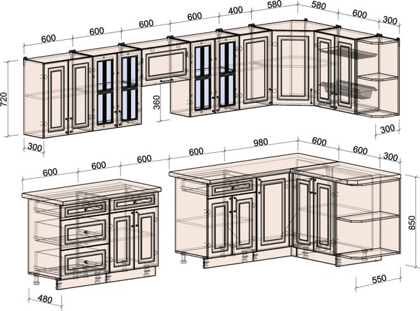 Изображение товара Кухонный гарнитур Интерлиния Мила Шато 1.5x3.4 PR (мята/керамика/опал светлый)