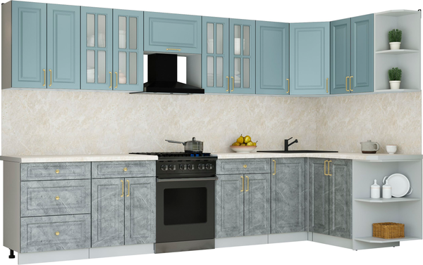 Изображение товара Кухонный гарнитур Интерлиния Мила Шато 1.5x3.4 PR (океан/керамика/опал светлый)